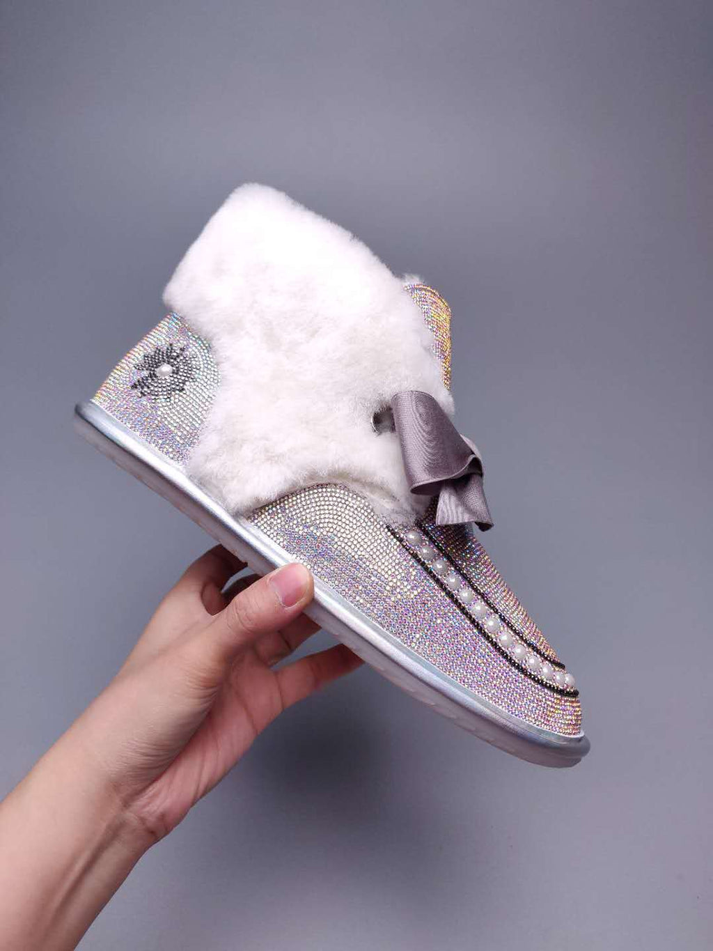 Iridescent Daisy Crystal-Embellished Ribbon Shoes – In Stock