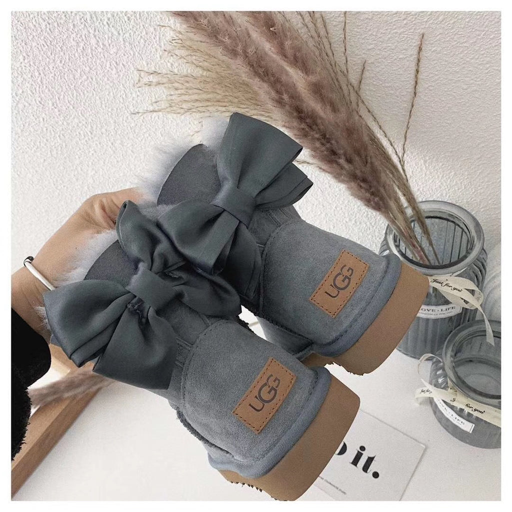 Grey Elegant Bow Ankle Boots – In Stock