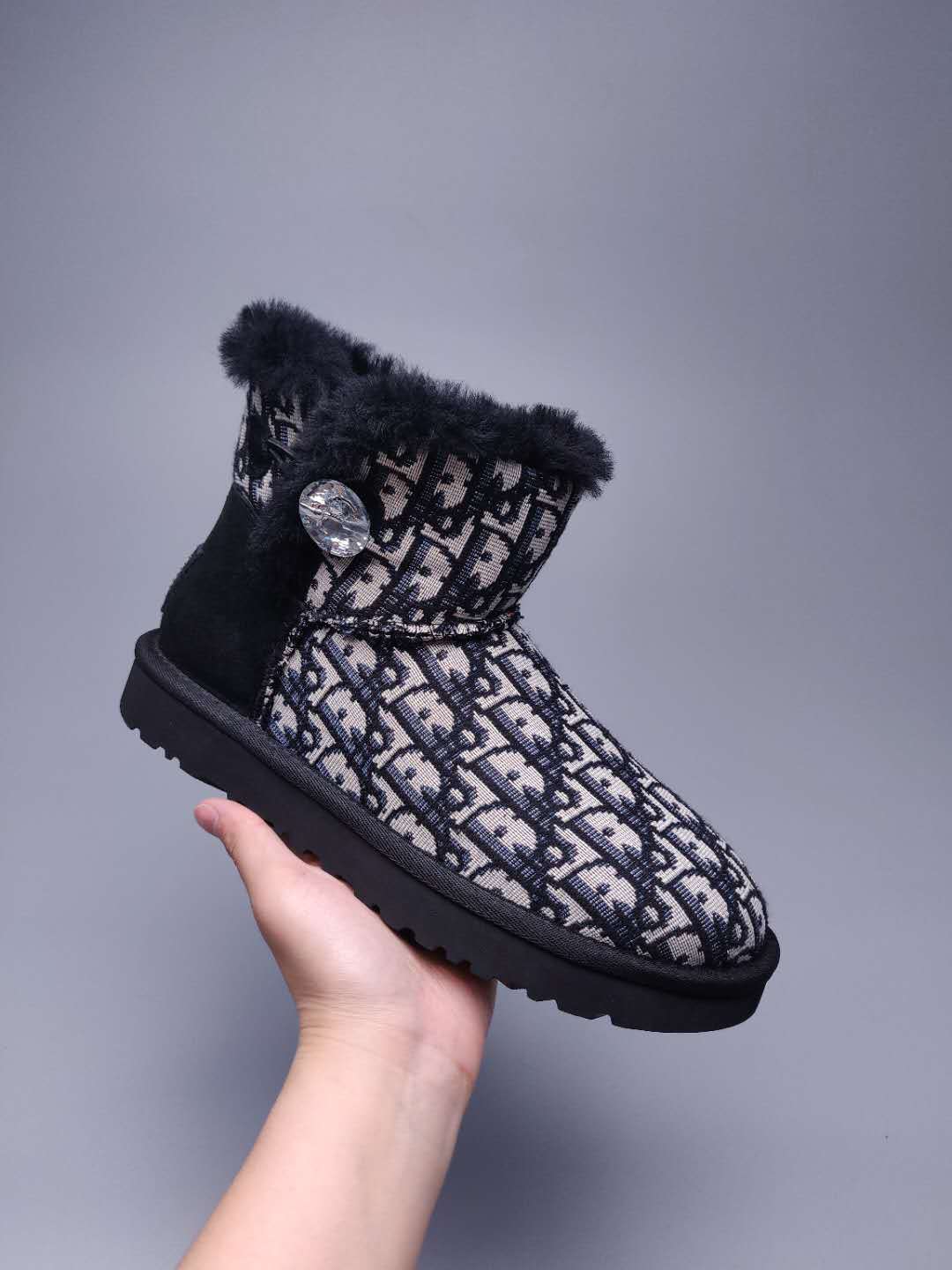 Black Dior-Style Woven Texture Boots – In Stock