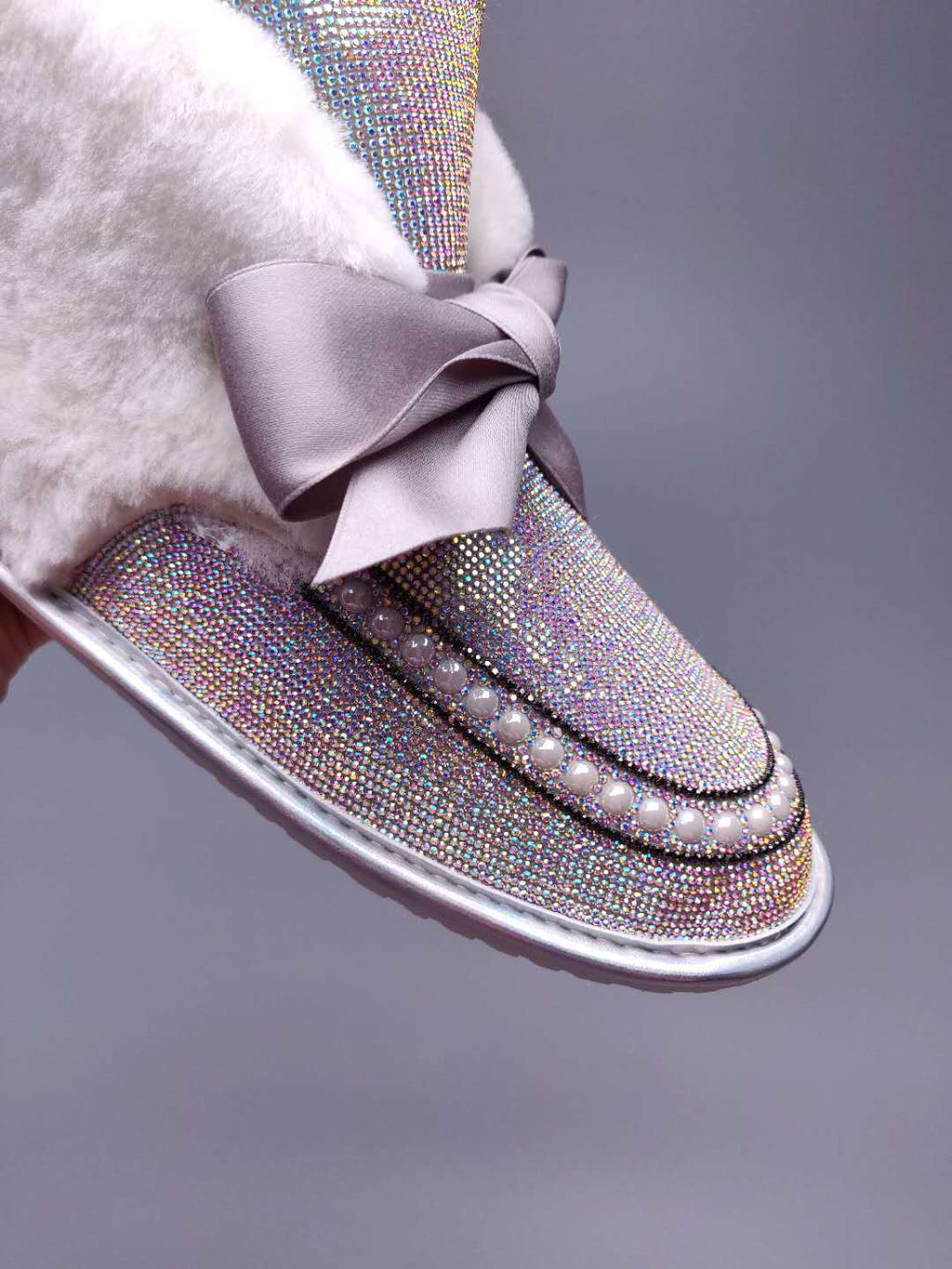 Iridescent Daisy Crystal-Embellished Ribbon Shoes – In Stock