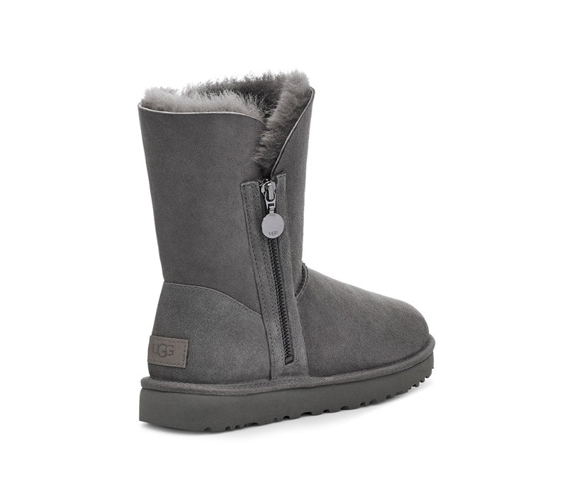 Grey Side-Zip Mid-Calf Boots – In Stock