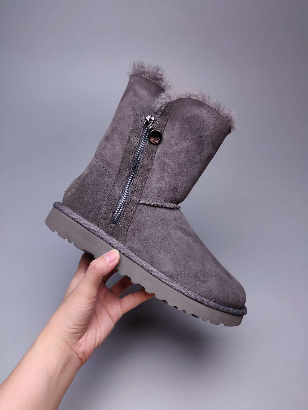 Grey Side-Zip Mid-Calf Boots – In Stock