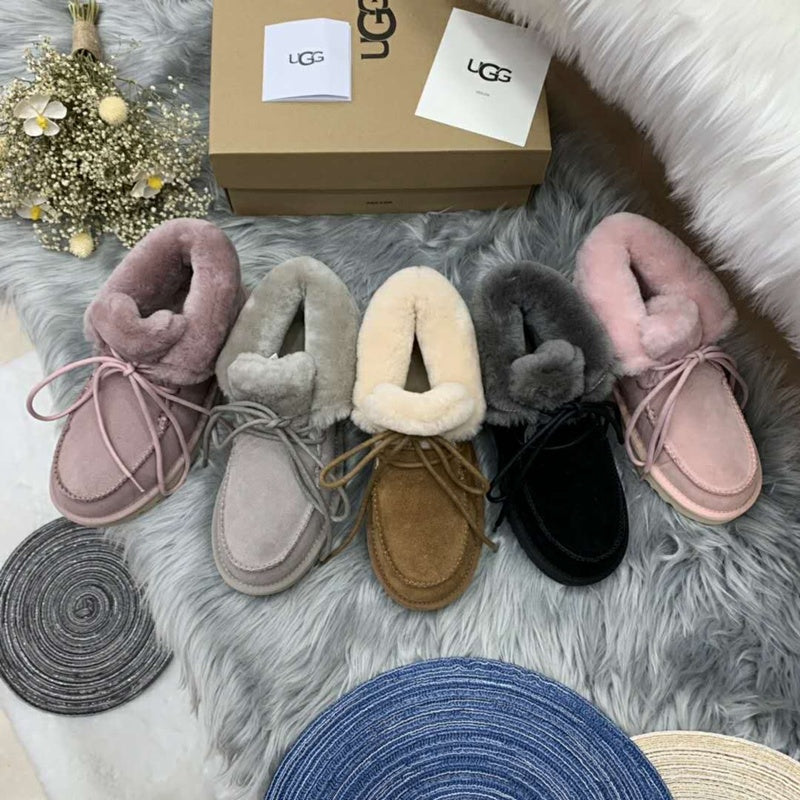 Pink Faux Fur Trim Lace-Up Ankle Boots – In Stock