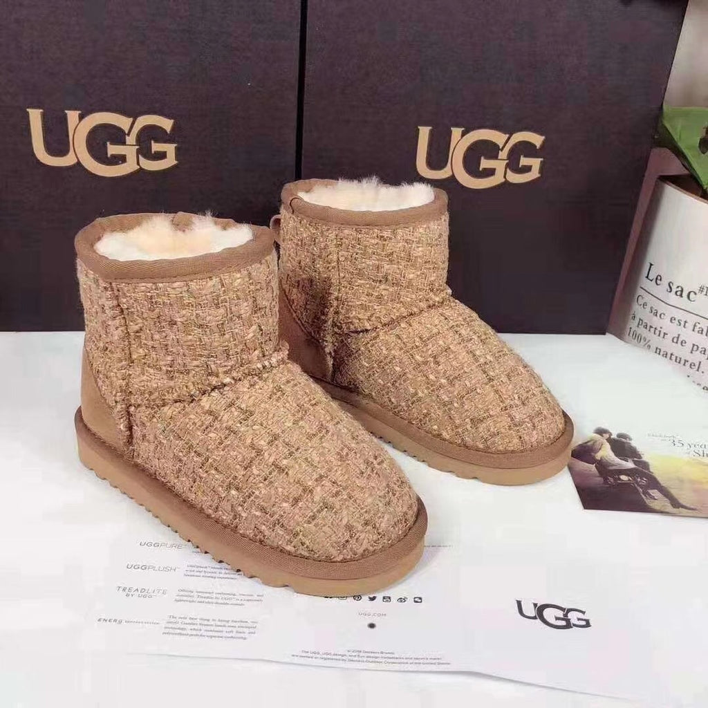 Chestnut Chanel-Style Kids’ Snow Boots – Cozy & Chic