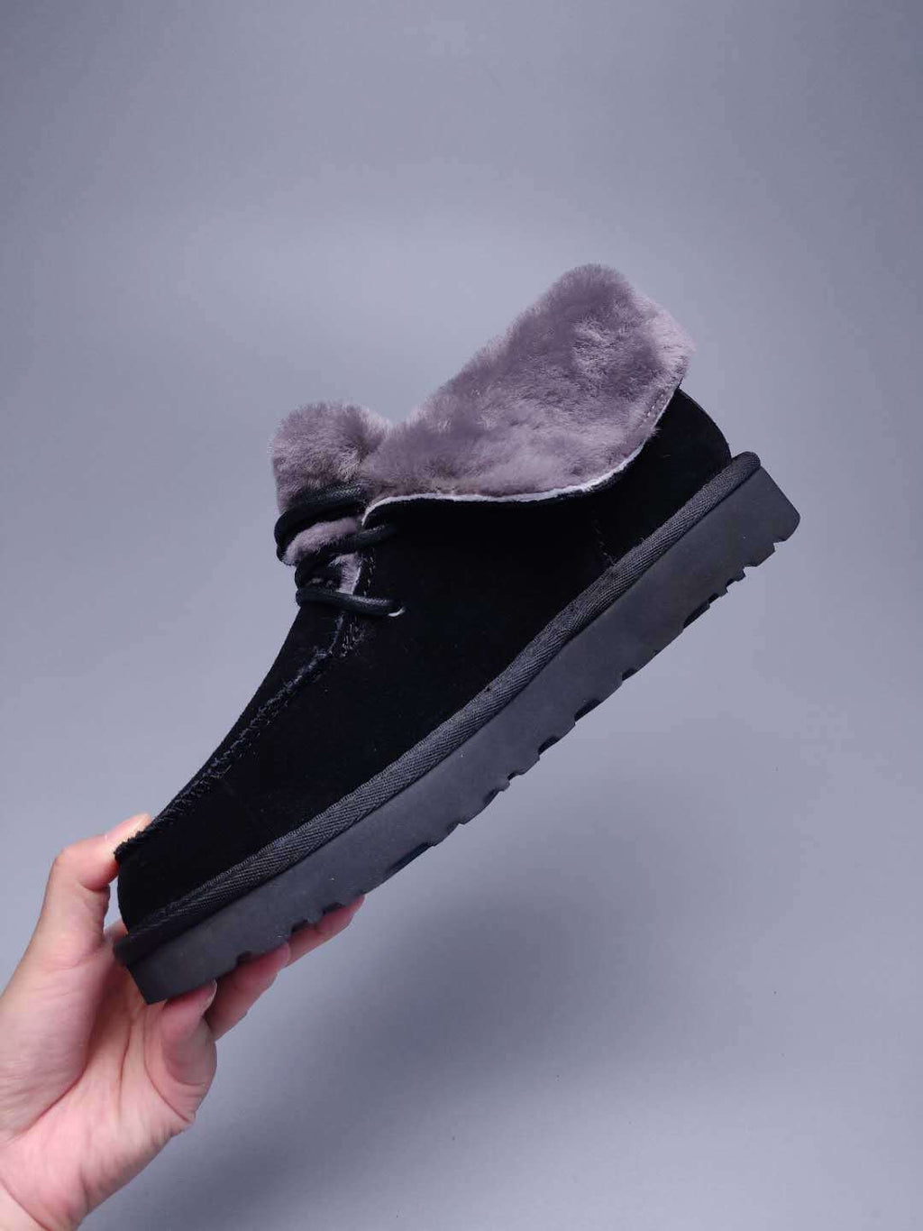Black Faux Fur Trim Lace-Up Ankle Boots – In Stock