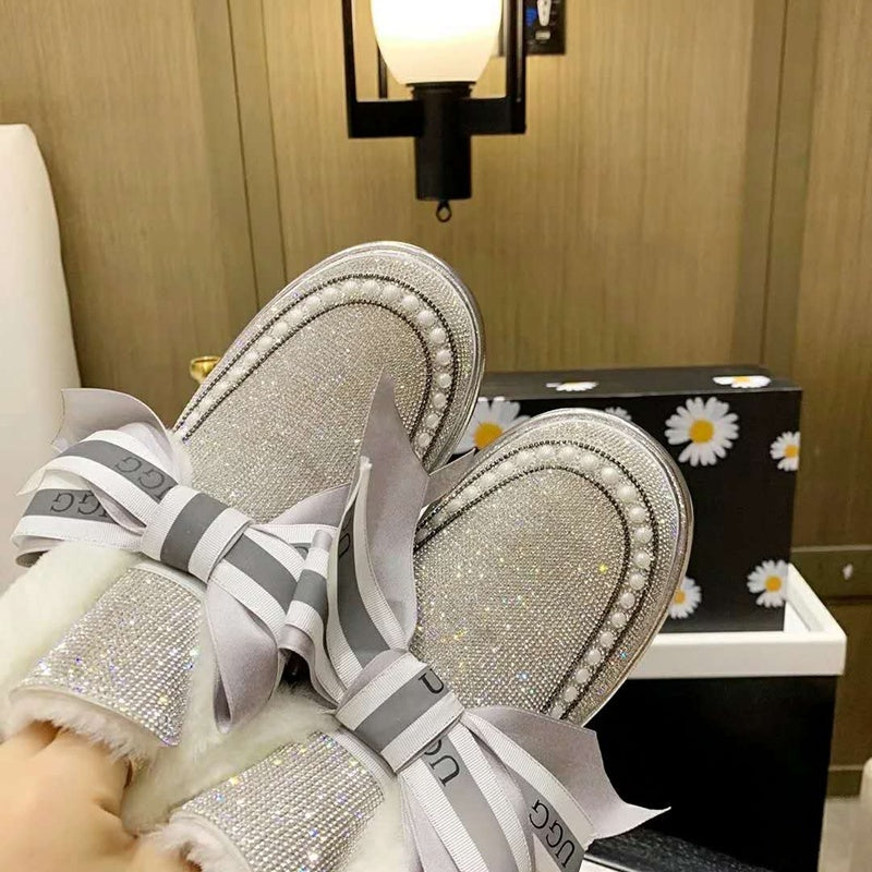 Silver Daisy Crystal-Embellished Ribbon Shoes – In Stock
