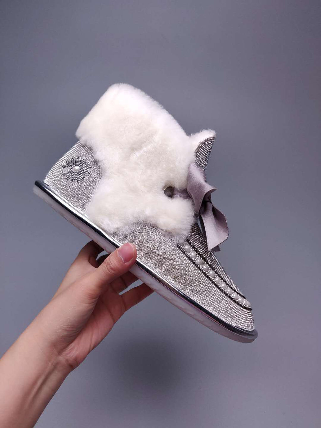 Silver Daisy Crystal-Embellished Ribbon Shoes – In Stock