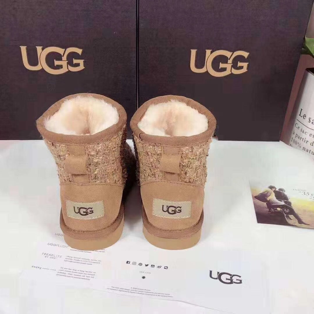 Chestnut Chanel-Style Kids’ Snow Boots – Cozy & Chic