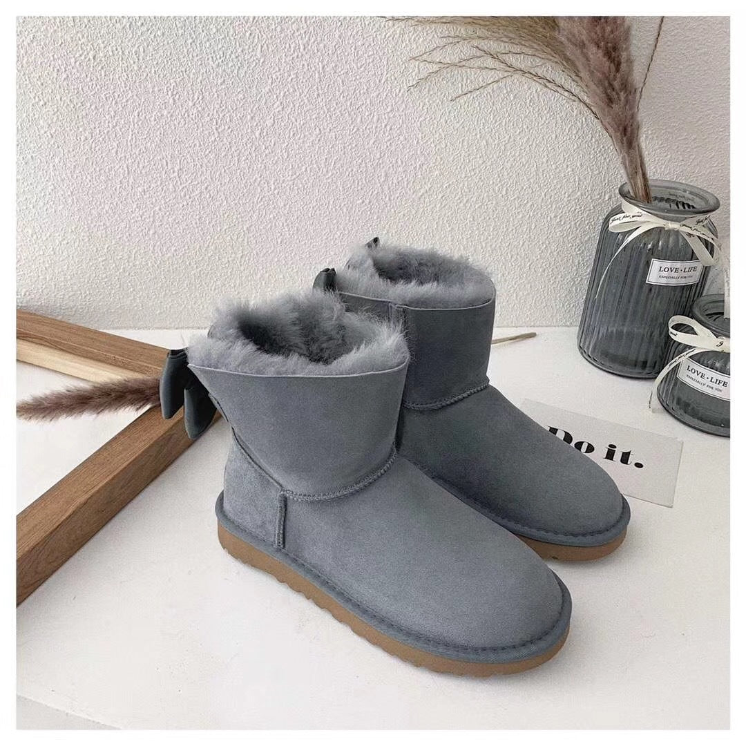 Grey Elegant Bow Ankle Boots – In Stock