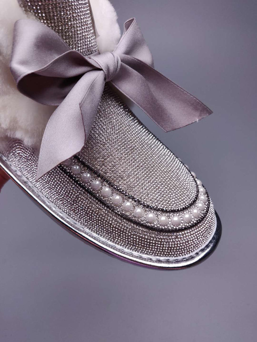 Silver Daisy Crystal-Embellished Ribbon Shoes – In Stock