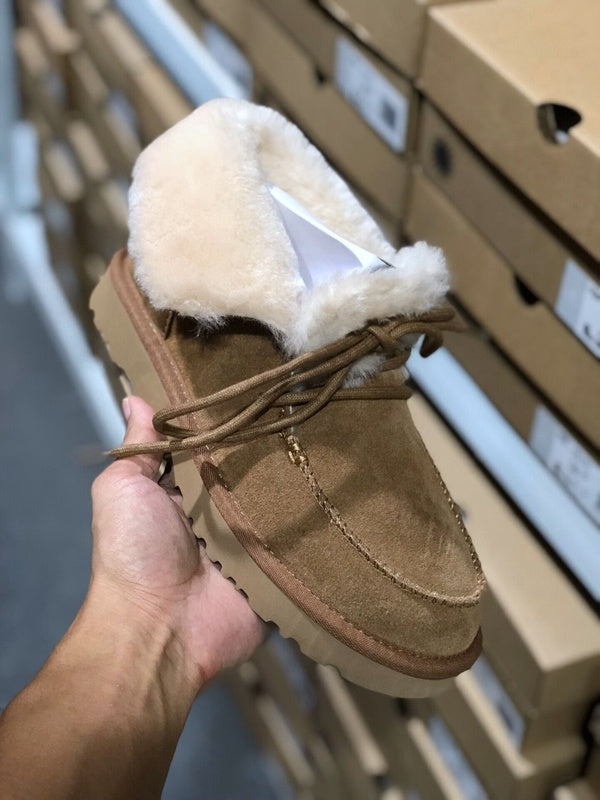 Chestnut Faux Fur Trim Lace-Up Ankle Boots – In Stock
