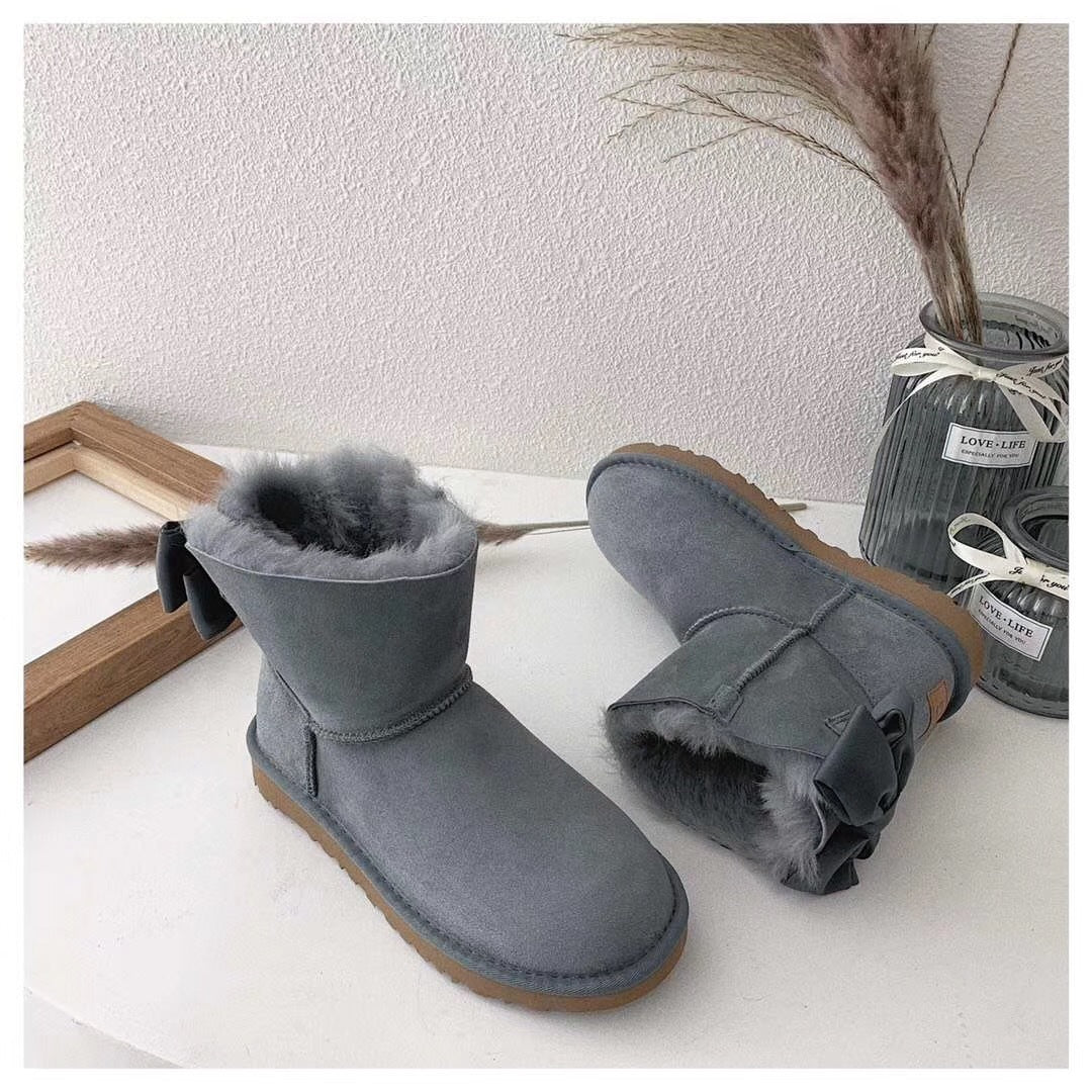Grey Elegant Bow Ankle Boots – In Stock