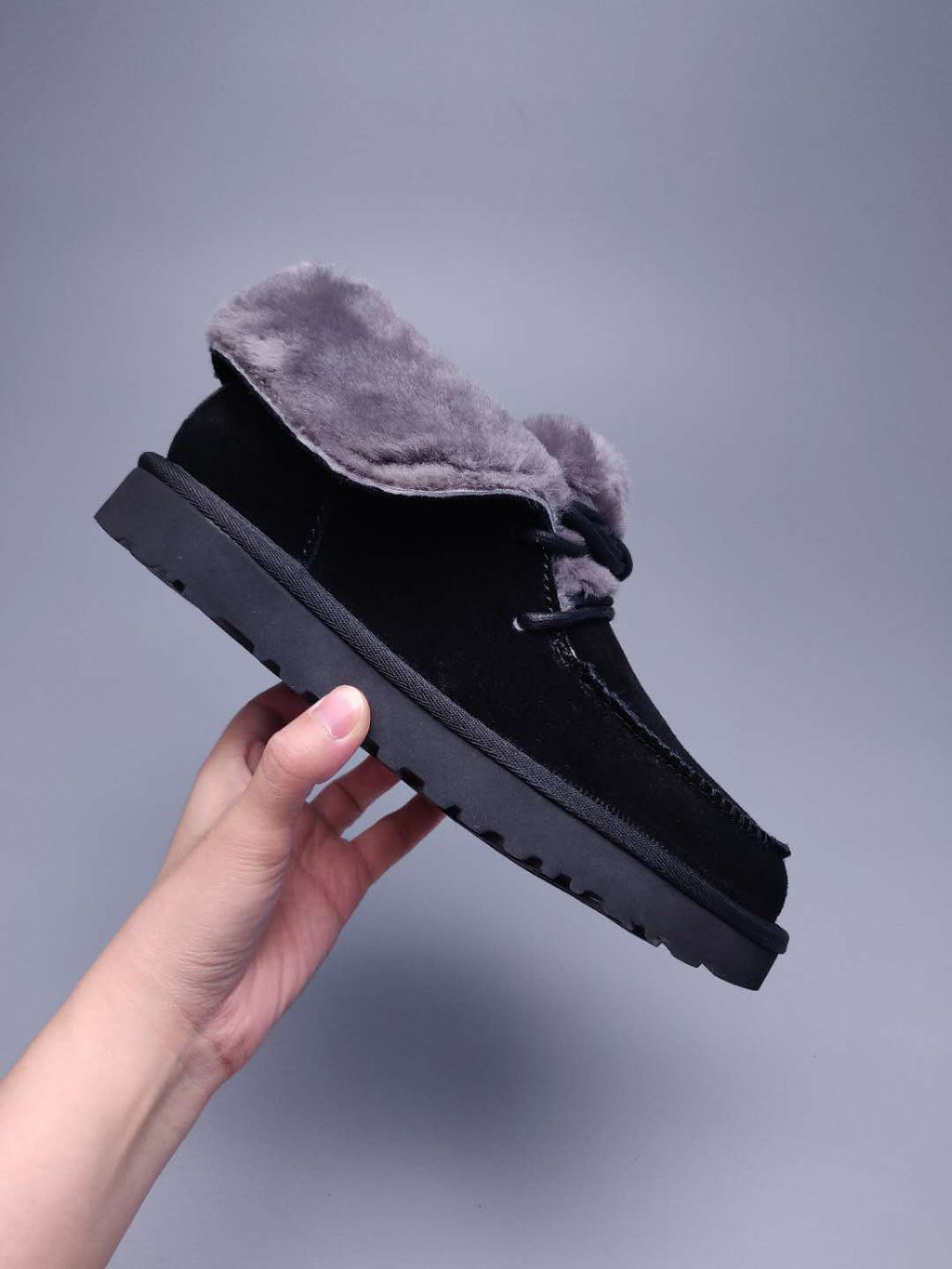 Black Faux Fur Trim Lace-Up Ankle Boots – In Stock