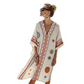 Women's Boho Geometric-Print V-Neck Asymmetric Kaftan Dress