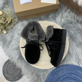 Black Faux Fur Trim Lace-Up Ankle Boots – In Stock