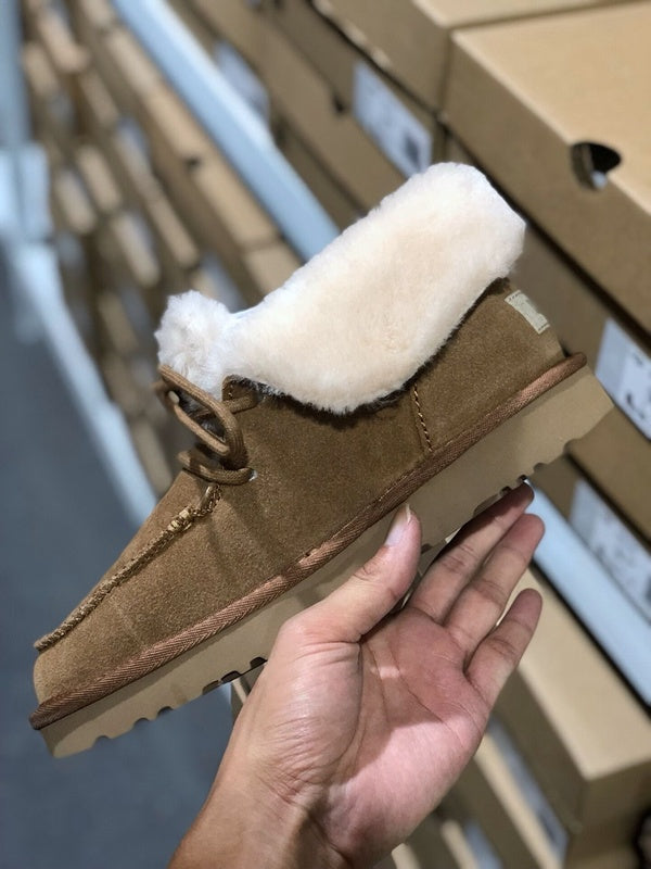 Chestnut Faux Fur Trim Lace-Up Ankle Boots – In Stock