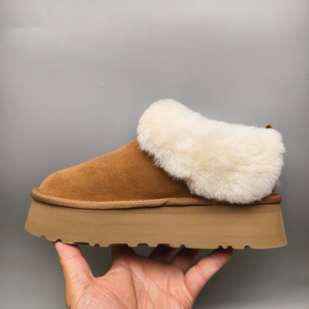 Chestnut Suede Thick-Sole Slip-On Lazy Shoes – In Stock