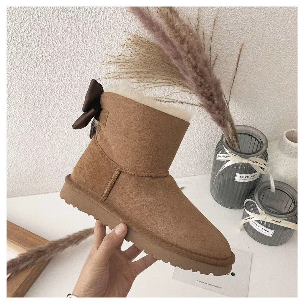 Chestnut Elegant Bow Ankle Boots – In Stock
