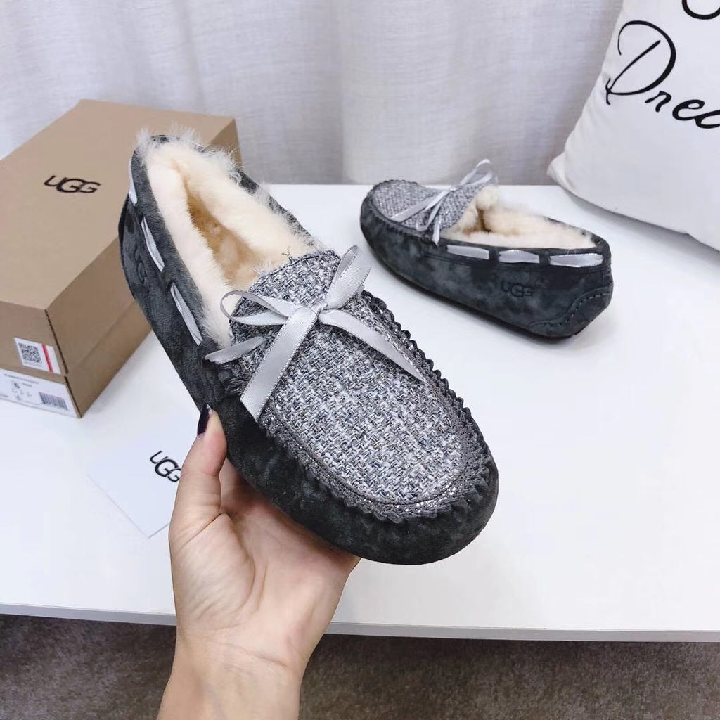 Grey Chanel-Style Studded Loafers – Sophisticated & Chic