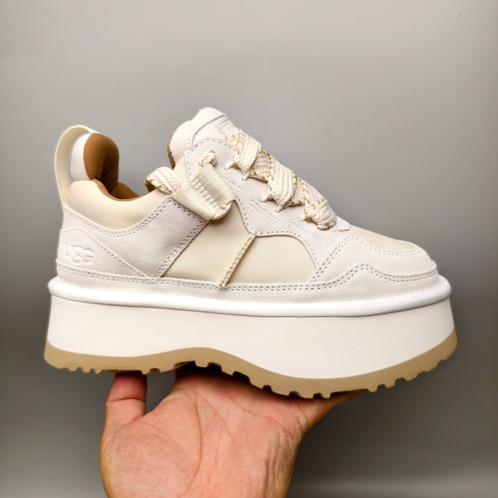 White Chunky Dad Sneakers – Lace-Up Casual, In Stock