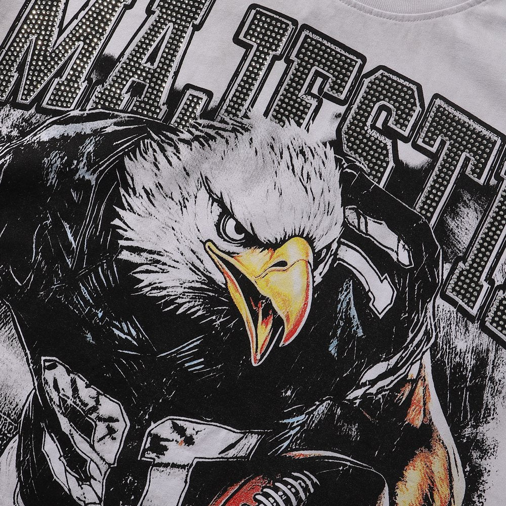 MAJESTIK Eagle Football Rhinestone Graphic T-Shirt