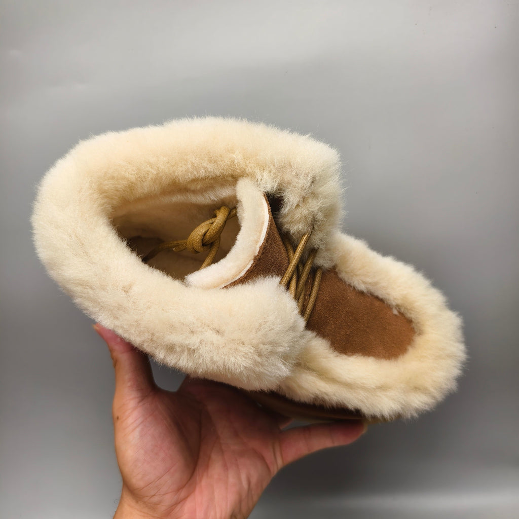 Chestnut Faux Fur Lace-Up Wedge Ankle Boots – In Stock