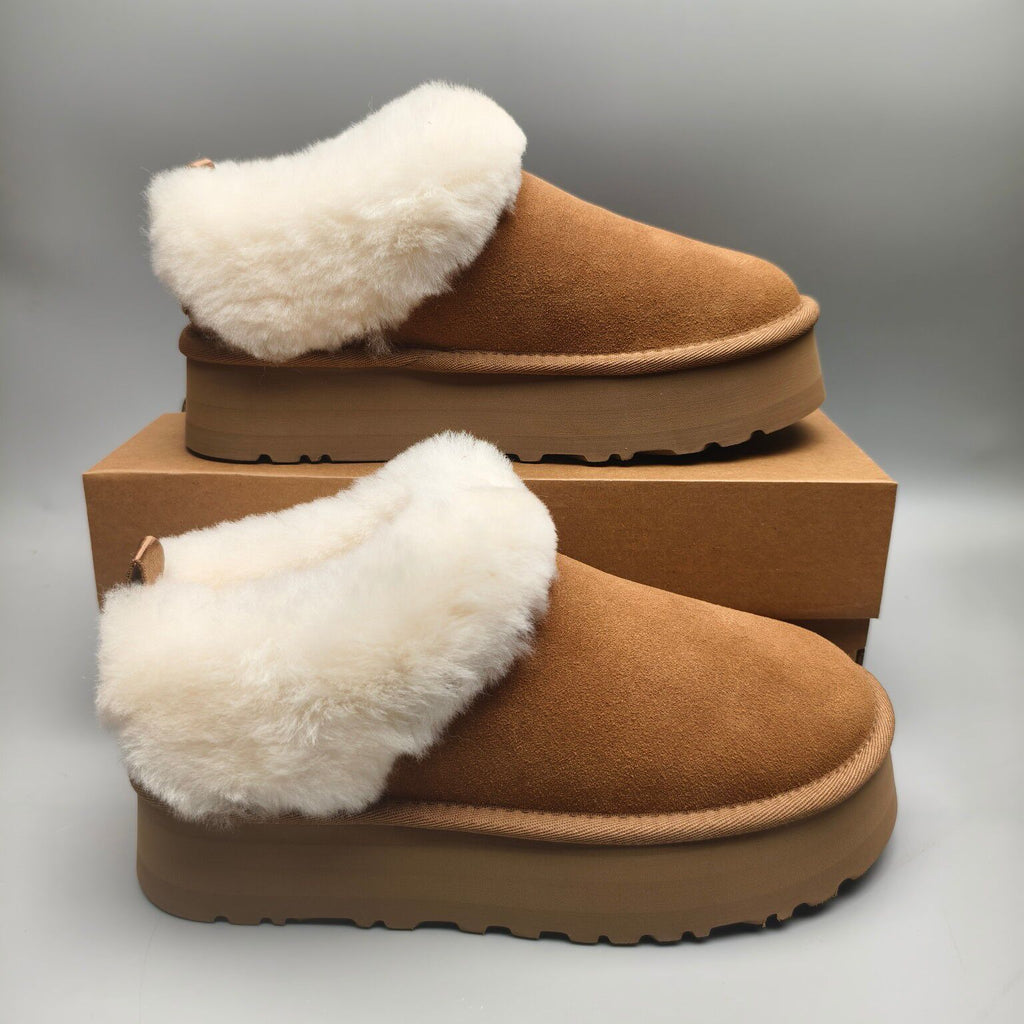 Chestnut Suede Thick-Sole Slip-On Lazy Shoes – In Stock