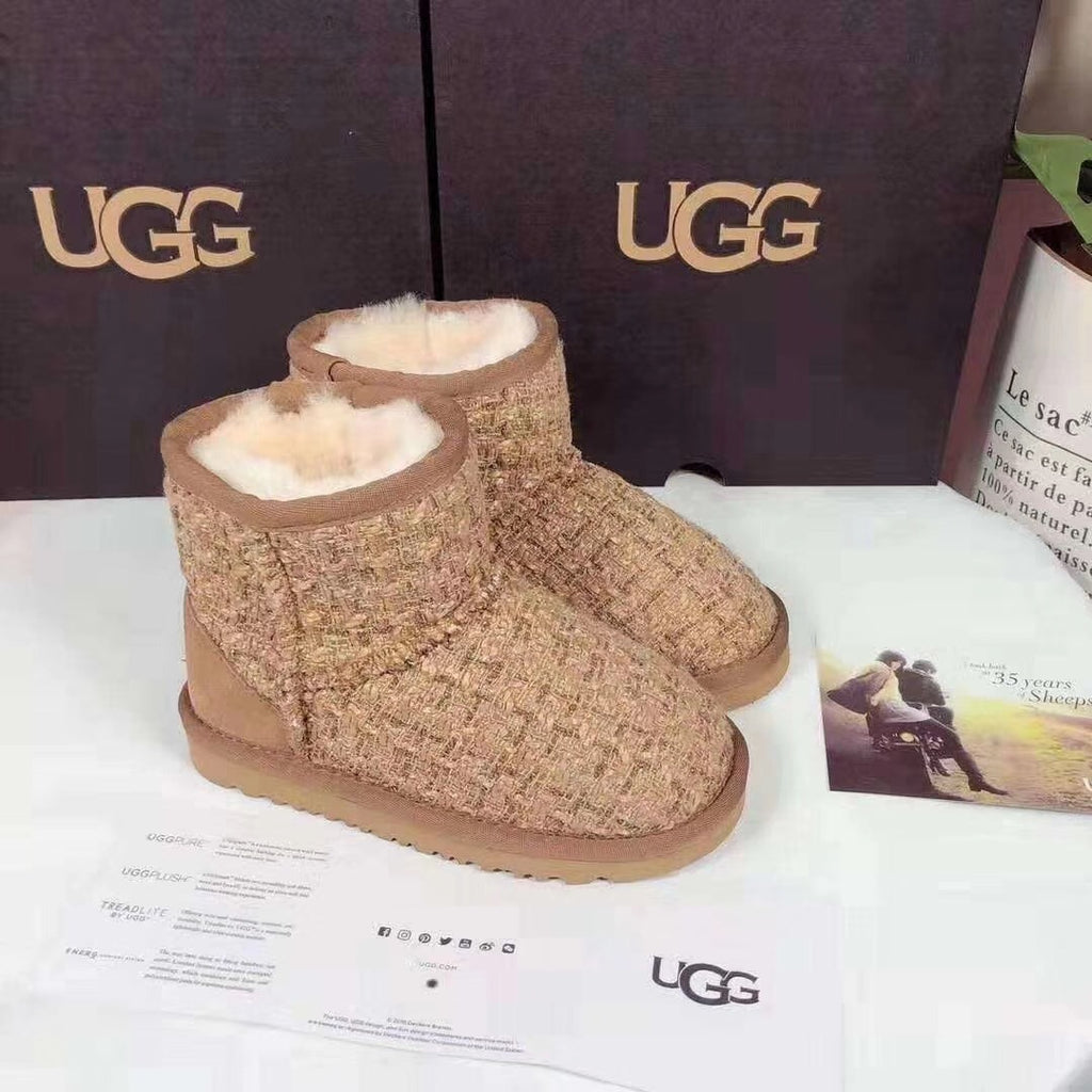Chestnut Chanel-Style Kids’ Snow Boots – Cozy & Chic
