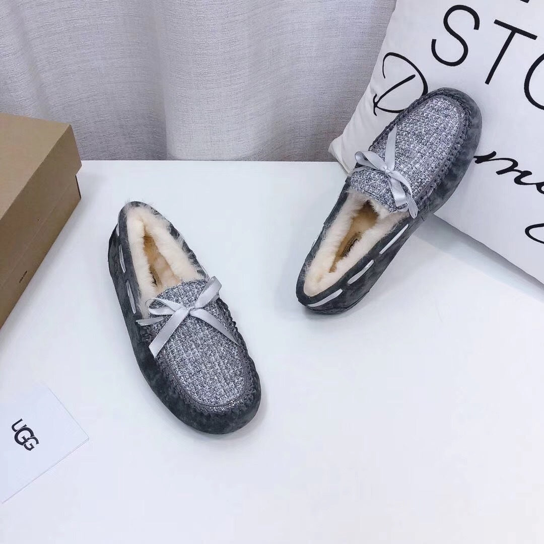 Grey Chanel-Style Studded Loafers – Sophisticated & Chic