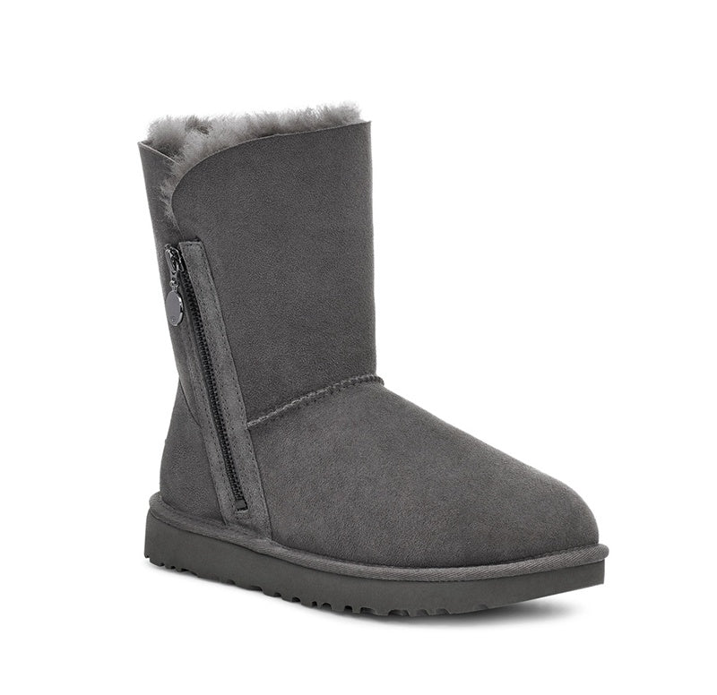 Grey Side-Zip Mid-Calf Boots – In Stock