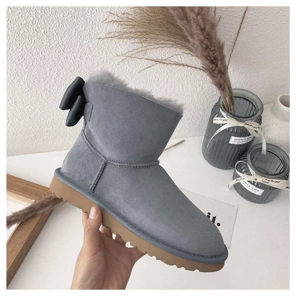 Grey Elegant Bow Ankle Boots – In Stock