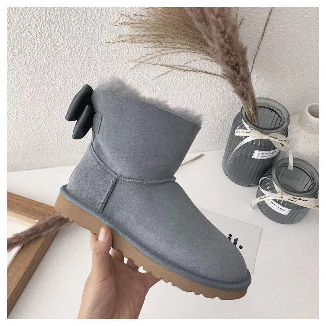 Grey Elegant Bow Ankle Boots – In Stock