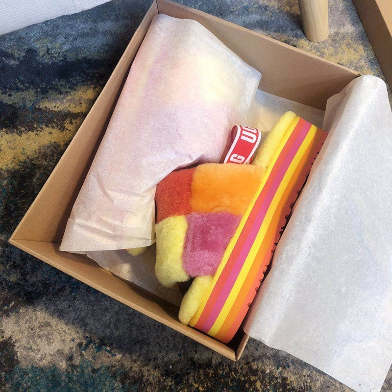 Yellow Color-Block Platform Fluffy Sandals – In Stock