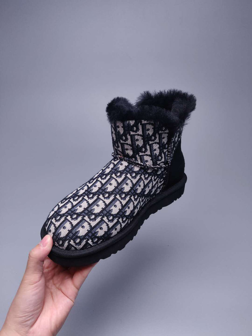 Black Dior-Style Woven Texture Boots – In Stock