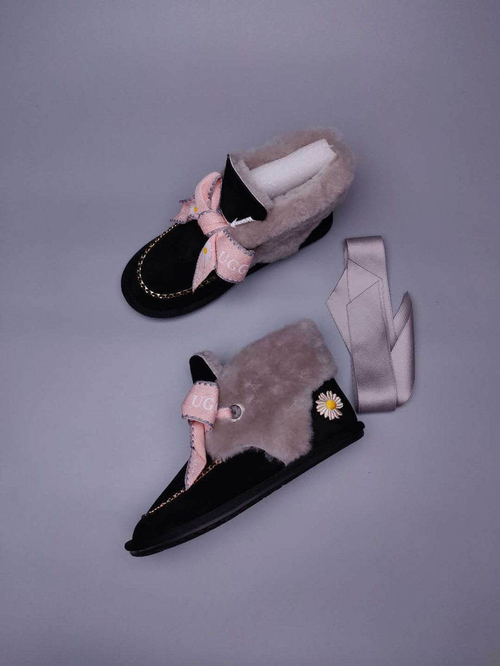 Black Daisy Chain Ribbon Shoes – In Stock