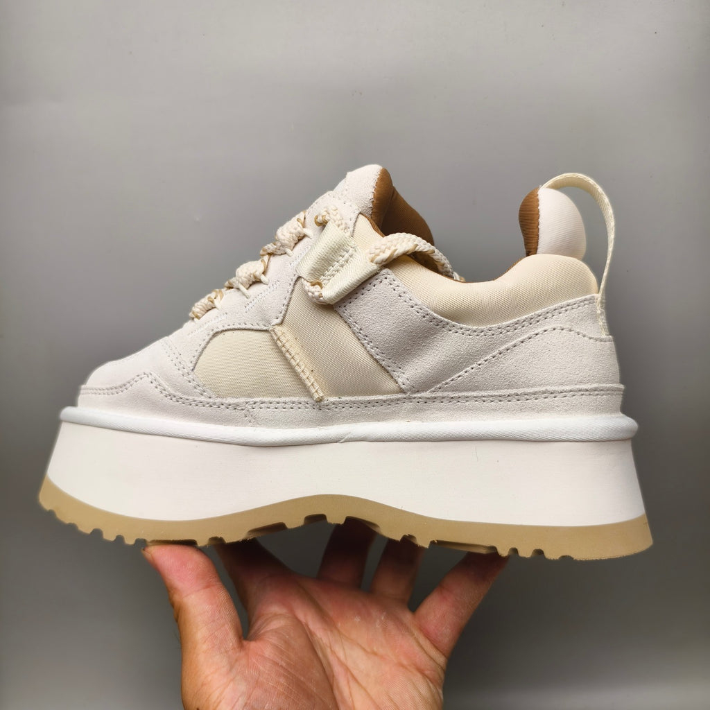 White Chunky Dad Sneakers – Lace-Up Casual, In Stock