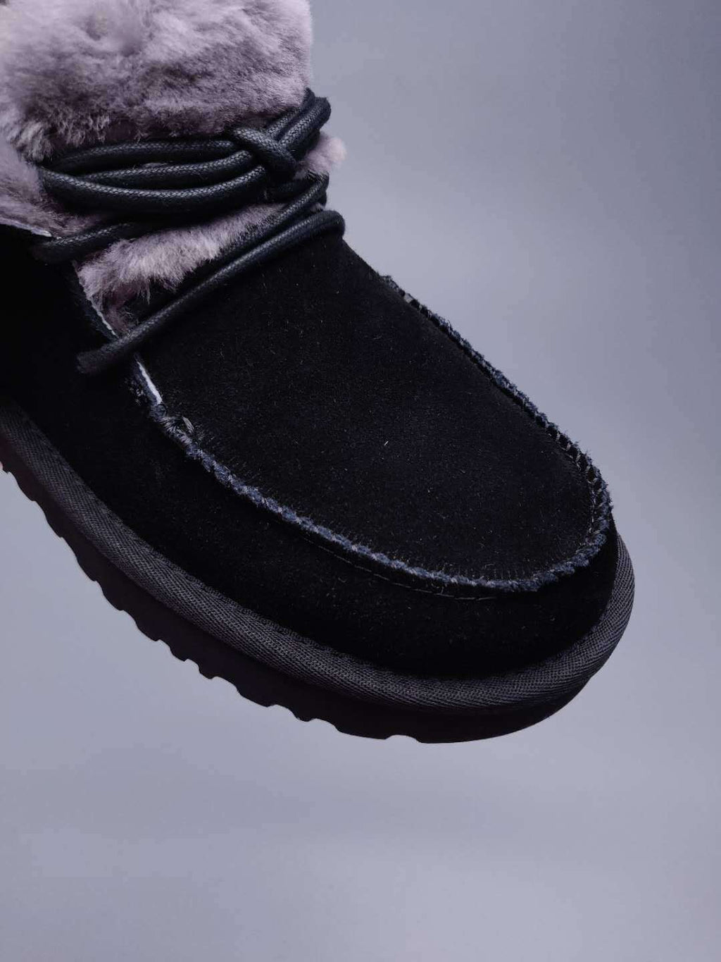 Black Faux Fur Trim Lace-Up Ankle Boots – In Stock