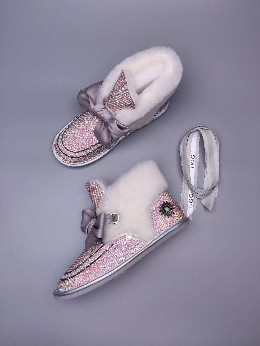 Iridescent Daisy Crystal-Embellished Ribbon Shoes – In Stock