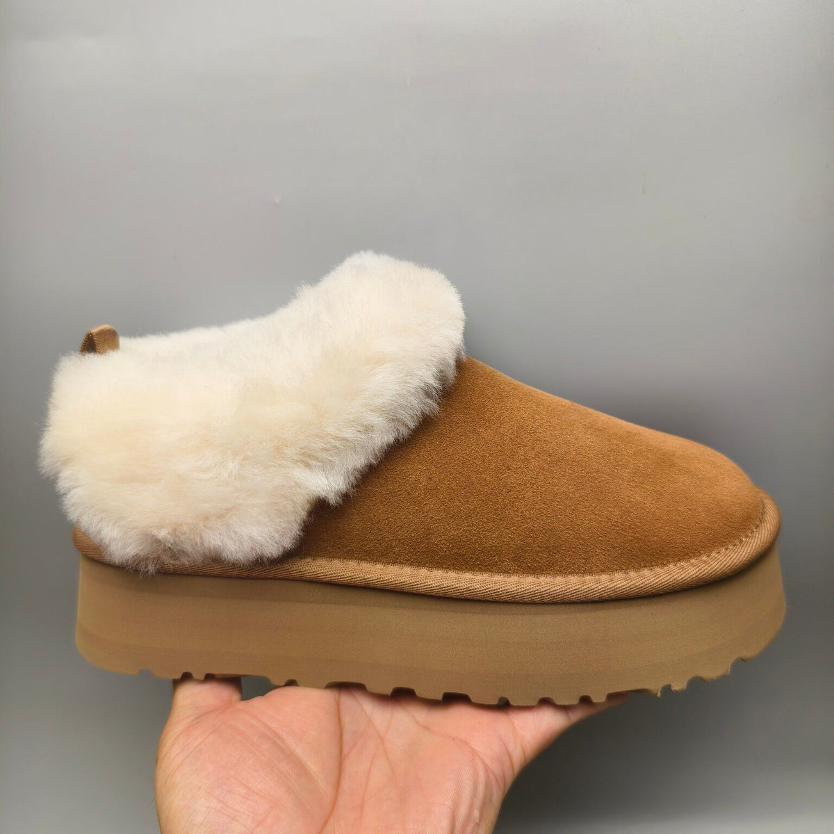 Chestnut Suede Thick-Sole Slip-On Lazy Shoes – In Stock