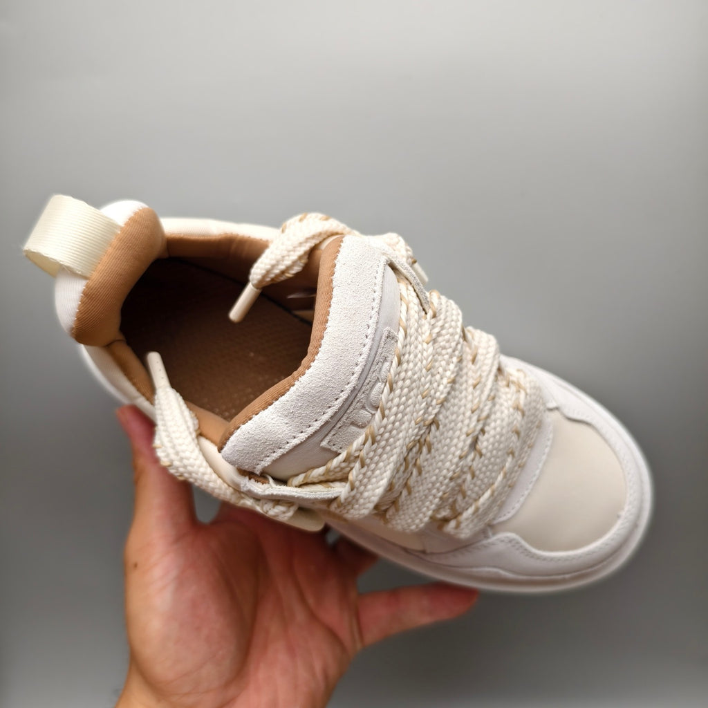 White Chunky Dad Sneakers – Lace-Up Casual, In Stock
