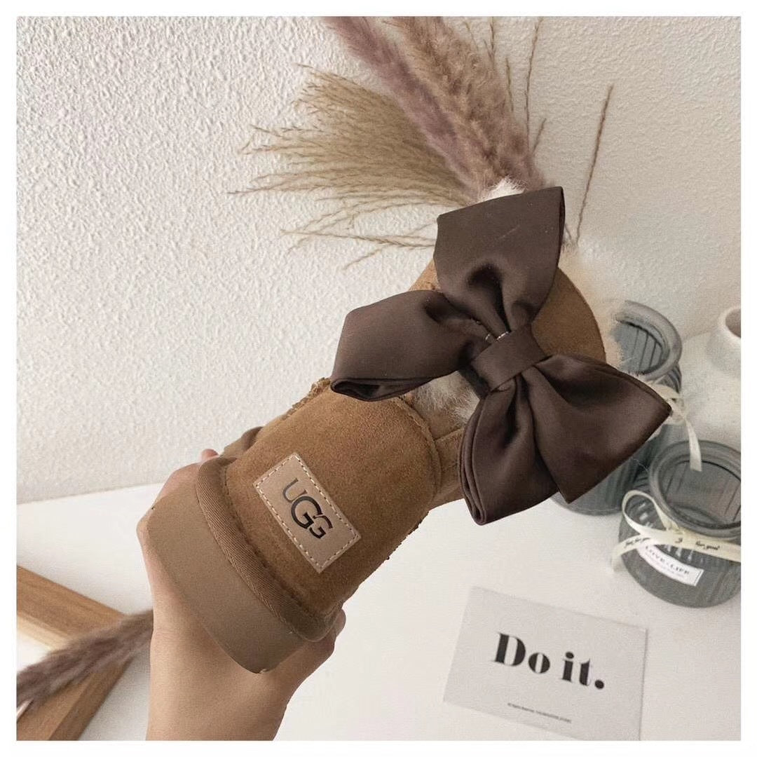 Chestnut Elegant Bow Ankle Boots – In Stock