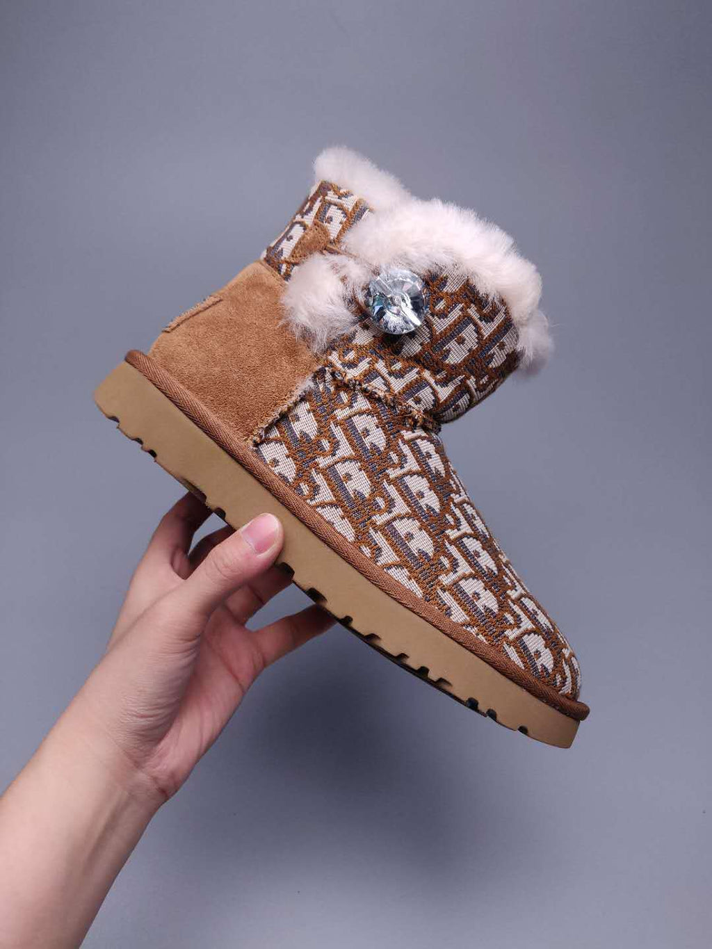 Chestnut Dior-Style Woven Texture Boots – In Stock