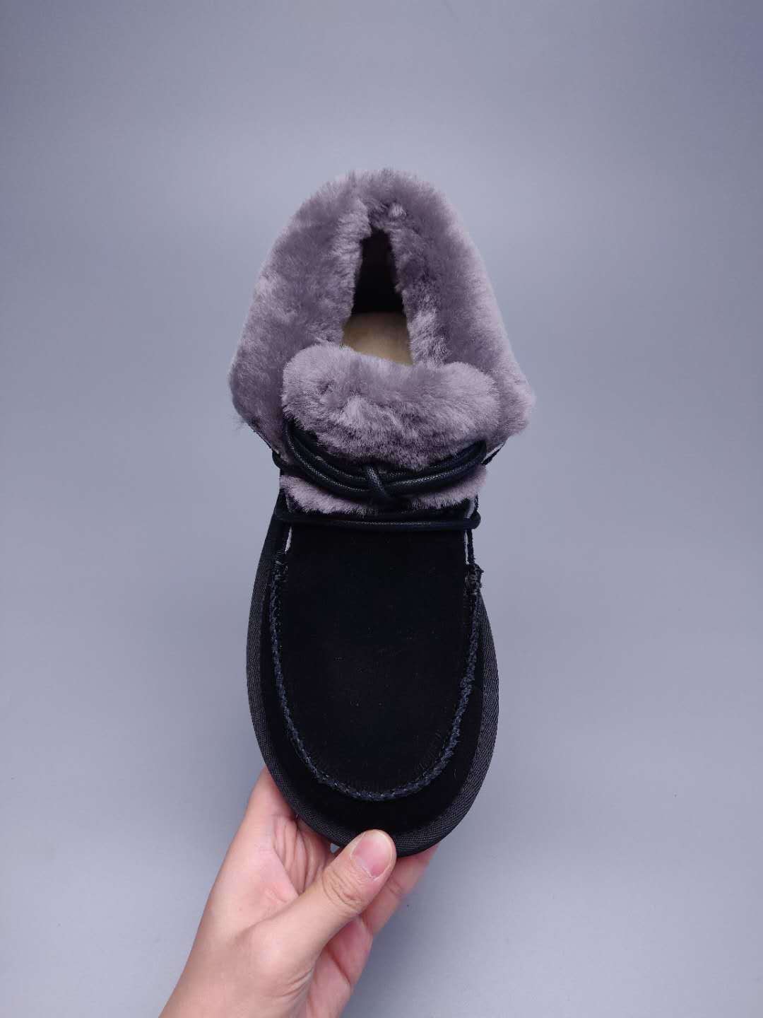 Black Faux Fur Trim Lace-Up Ankle Boots – In Stock