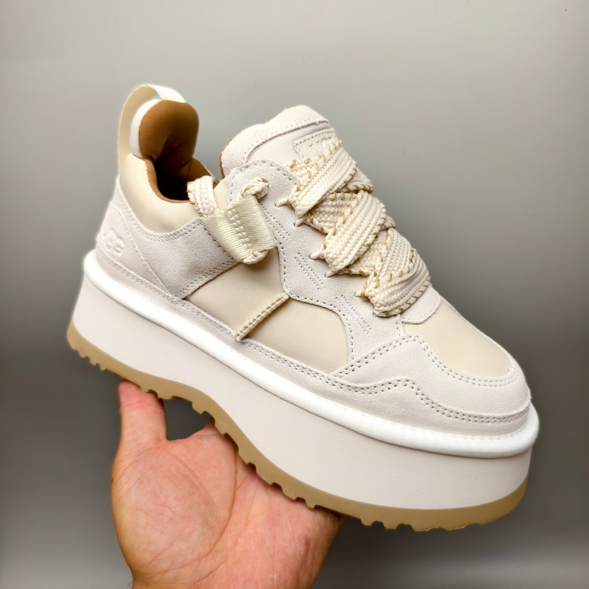 White Chunky Dad Sneakers – Lace-Up Casual, In Stock