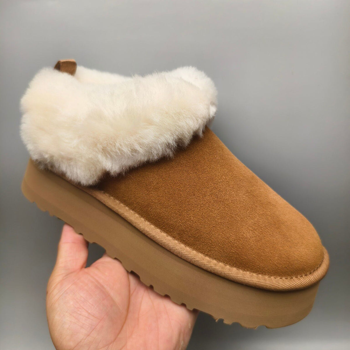 Chestnut Suede Thick-Sole Slip-On Lazy Shoes – In Stock