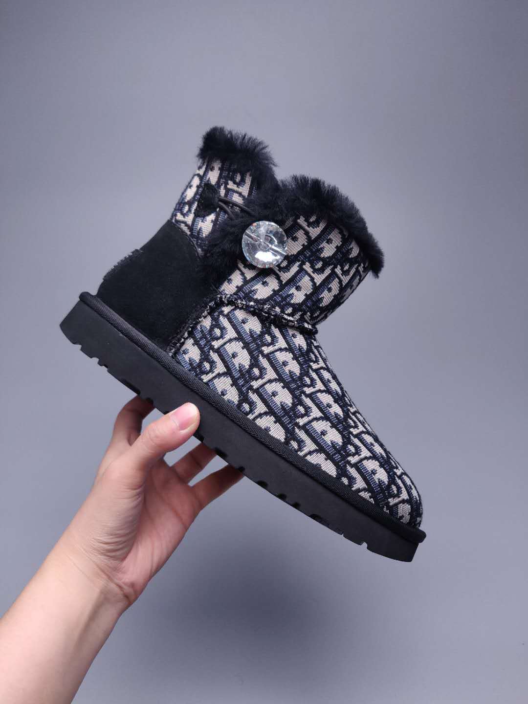 Black Dior-Style Woven Texture Boots – In Stock