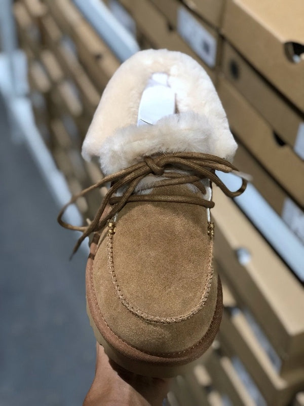 Chestnut Faux Fur Trim Lace-Up Ankle Boots – In Stock