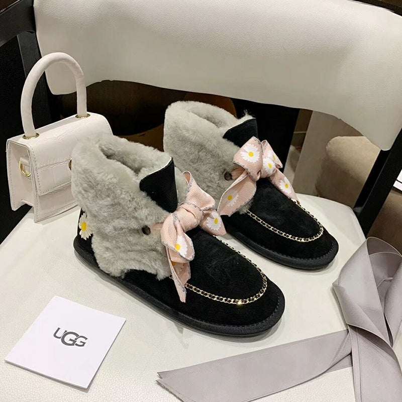 Black Daisy Chain Ribbon Shoes – In Stock