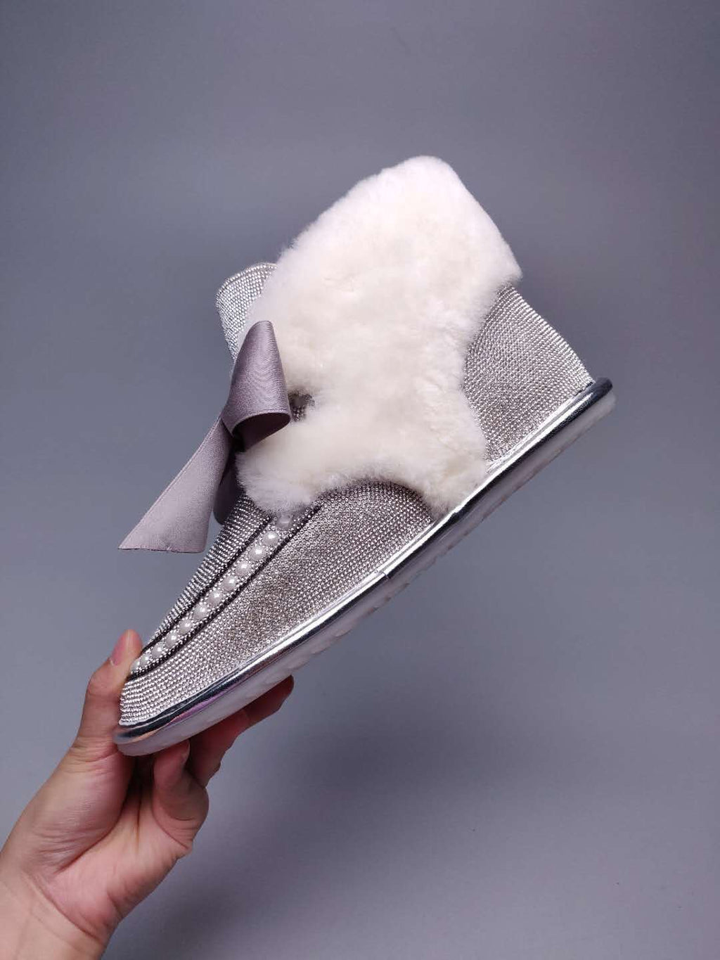 Silver Daisy Crystal-Embellished Ribbon Shoes – In Stock