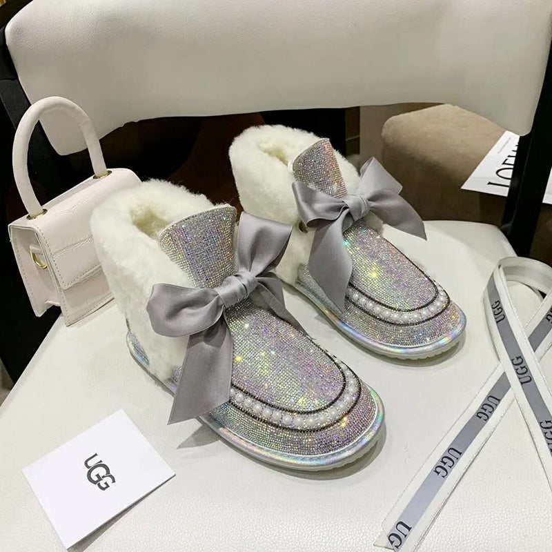 Iridescent Daisy Crystal-Embellished Ribbon Shoes – In Stock